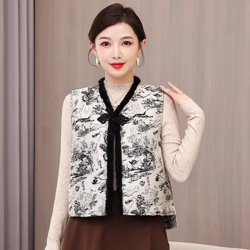 

2023 New Chinese Tang Style Cotton Jacket Women's Autumn And Winter New Jacquard Han Element Short Vest Sleeveless Coat Z3760