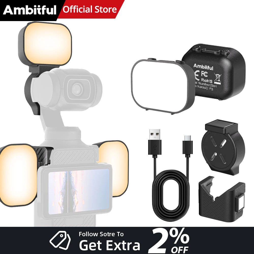 AMBITFUL P3 P4 ポケットライト ミニマグネット式フィルライト DJI Pocket 3 Pocket 4 PK3 PK4 アクションカメラ用フィルライトキット