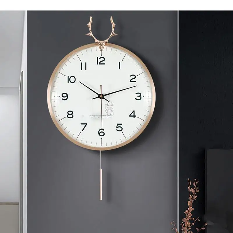 Golden Antlers Wall Clock Modern Design Silent Sweep Needle Clocks Hanging Timepiece Decorations Living Room Ornaments