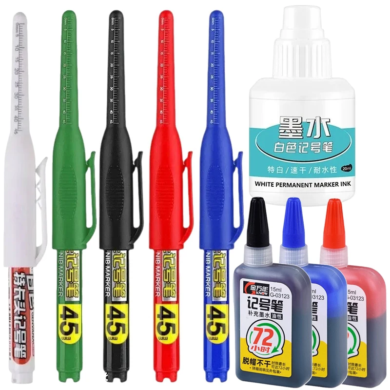 Lot 45mm Waterproof Long Head Nib Deep Hole Markers Pen Tile Carpenter Pen Multi-purpose for Woodworking Black/White/Red Ink