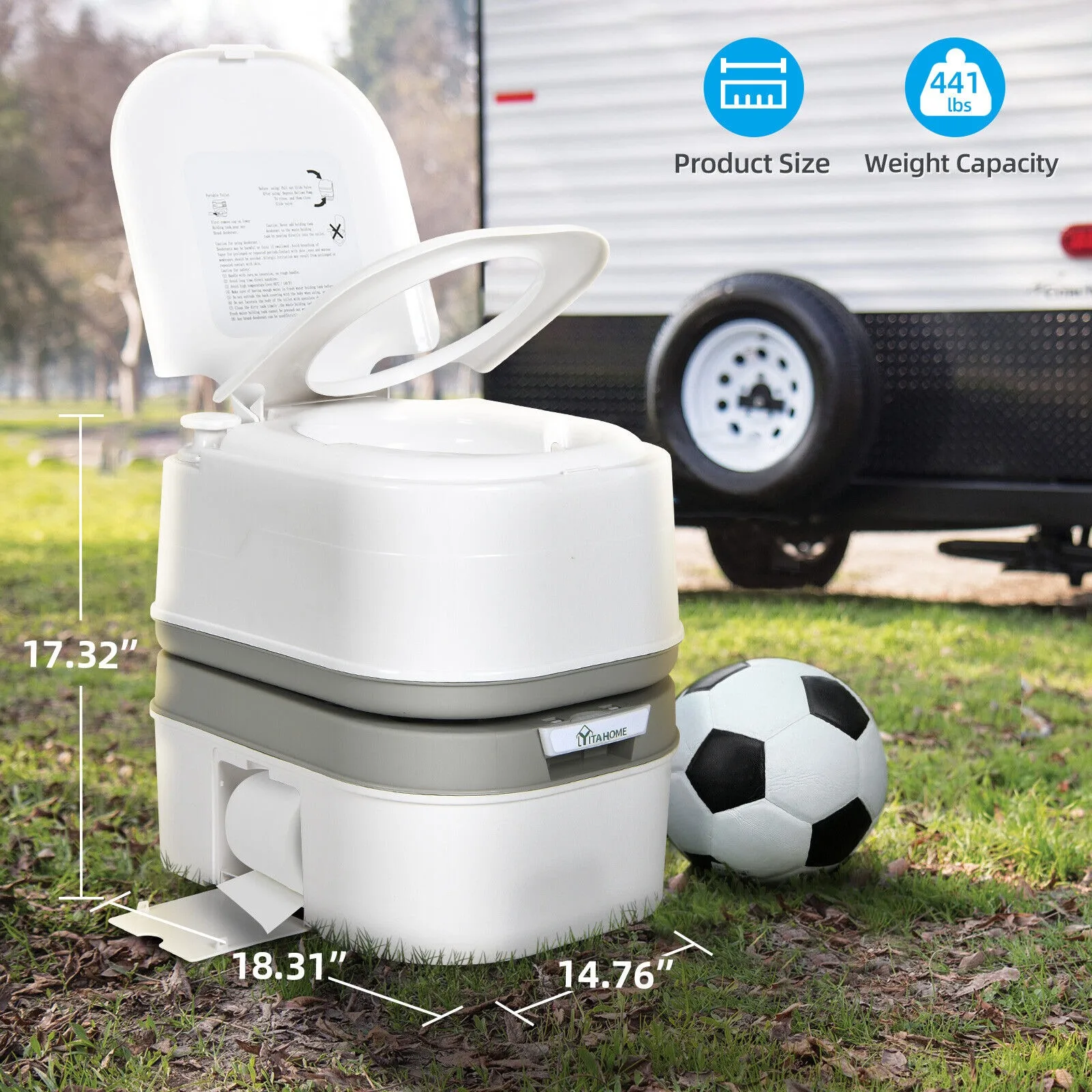 US Portable Toilet 6.34 Gallon Camping Porta Potty W/Paper and Detergent Collection