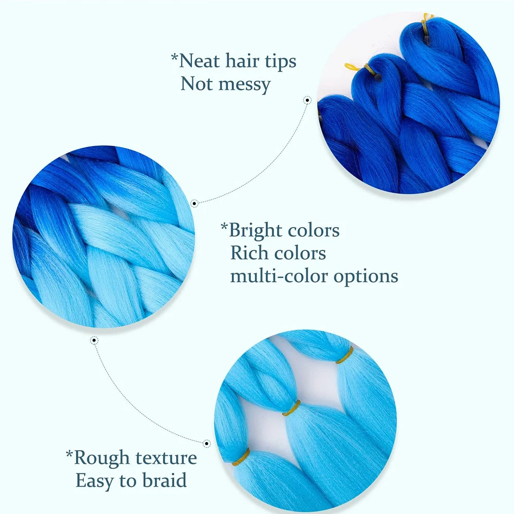 จัมโบ้ถักเปียผมสีOmbreผสมถักเปียผมKanekalonสังเคราะห์ผม3ชิ้นสายรุ้งสีส่วนขยายเทศกาลดนตรี