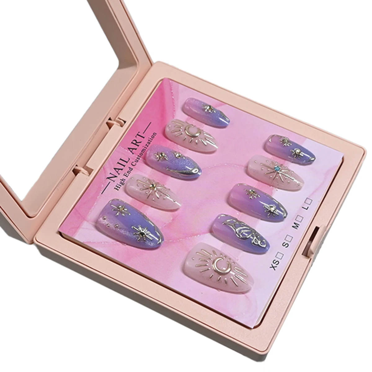 New Arrival: 10 Handmade Medium Almond Press-On Nails With Fine Packaging. Purple-Pink Gradient, Dreamy and Charming Like Starry