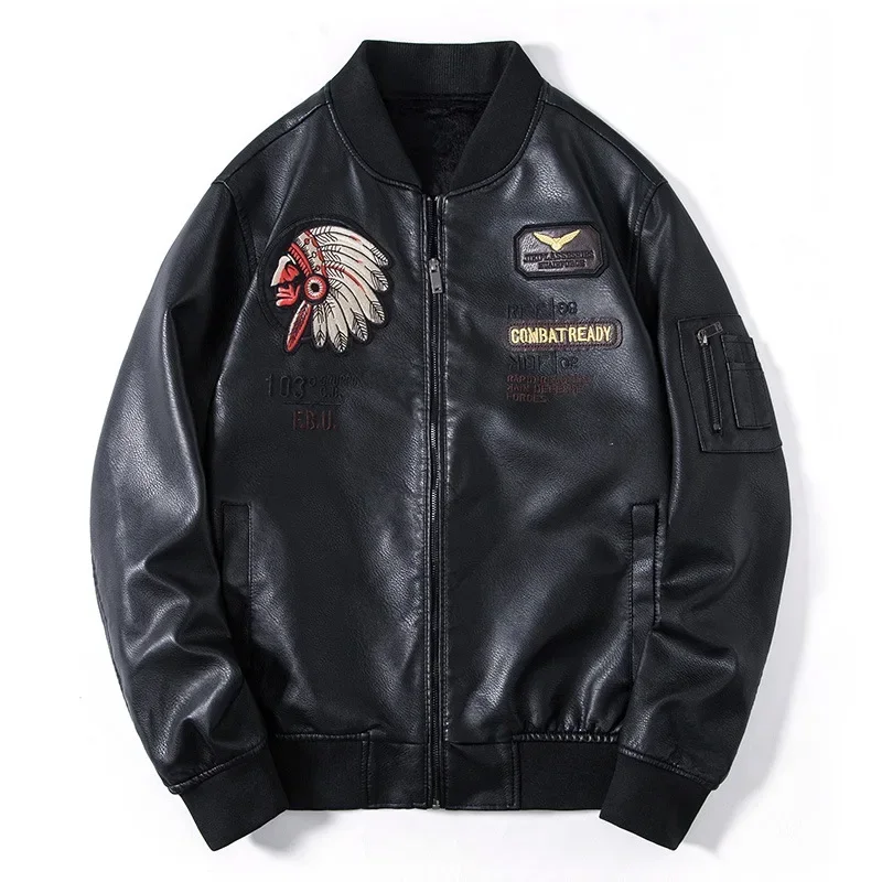 2024 New Men\'s Leather Jacket Lapel Embroidery Trend Biker Motorcycle Jacket Men\'s Fashion Casual Windproof PU Bomber Coat 4XL