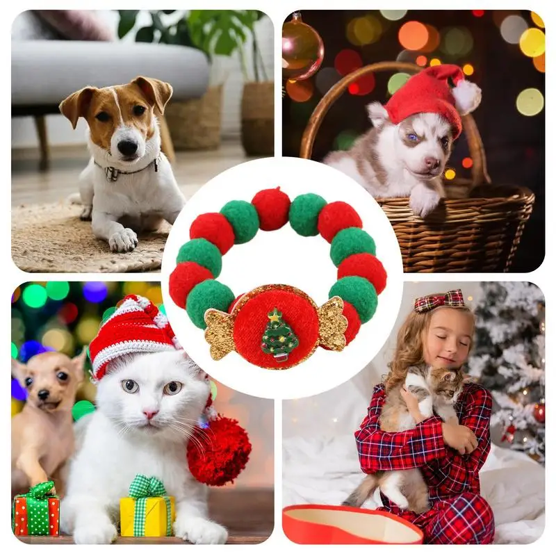 Christmas Cat Collar Cute Bow Plush Ball Christmas Adjustable cat Collar Soft Colorful Dog Outfit Decor Pet Christmas Ornaments