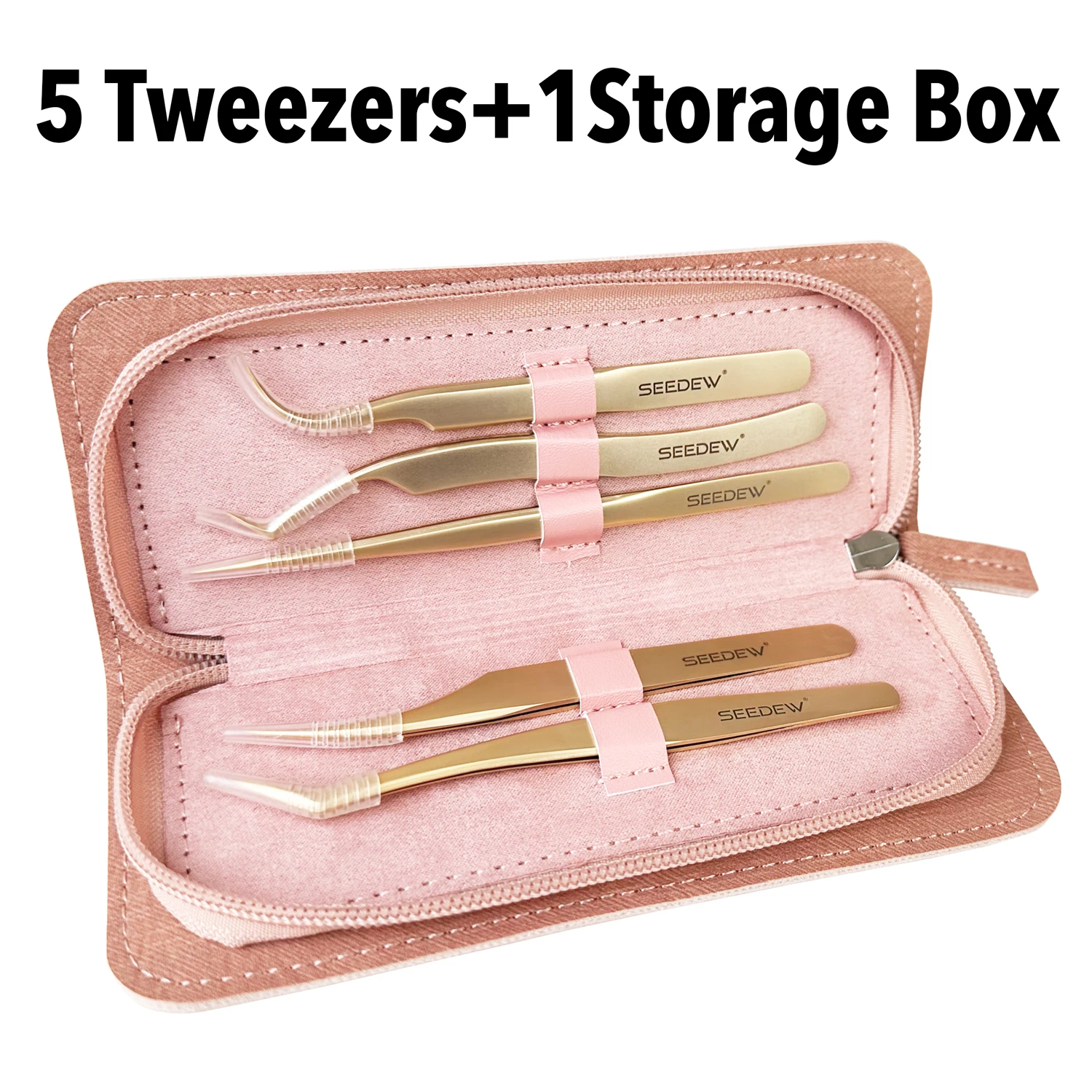 SEEDEW Makeup Tool Kit 5Pcs/set Professional Tweezers Set for Eyelash Extensions Non-magnetic Accurate Eyelash Tweezers