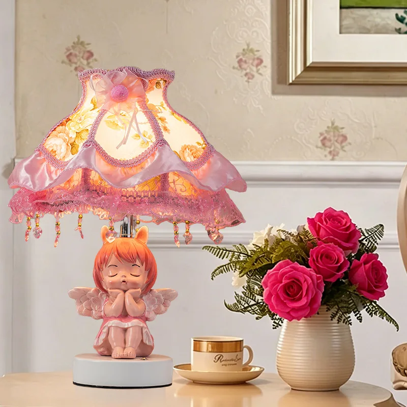 Charging decorative desk lamp little angel sends girlfriend atmosphere bedside lamp European children's room ornament night lamp
