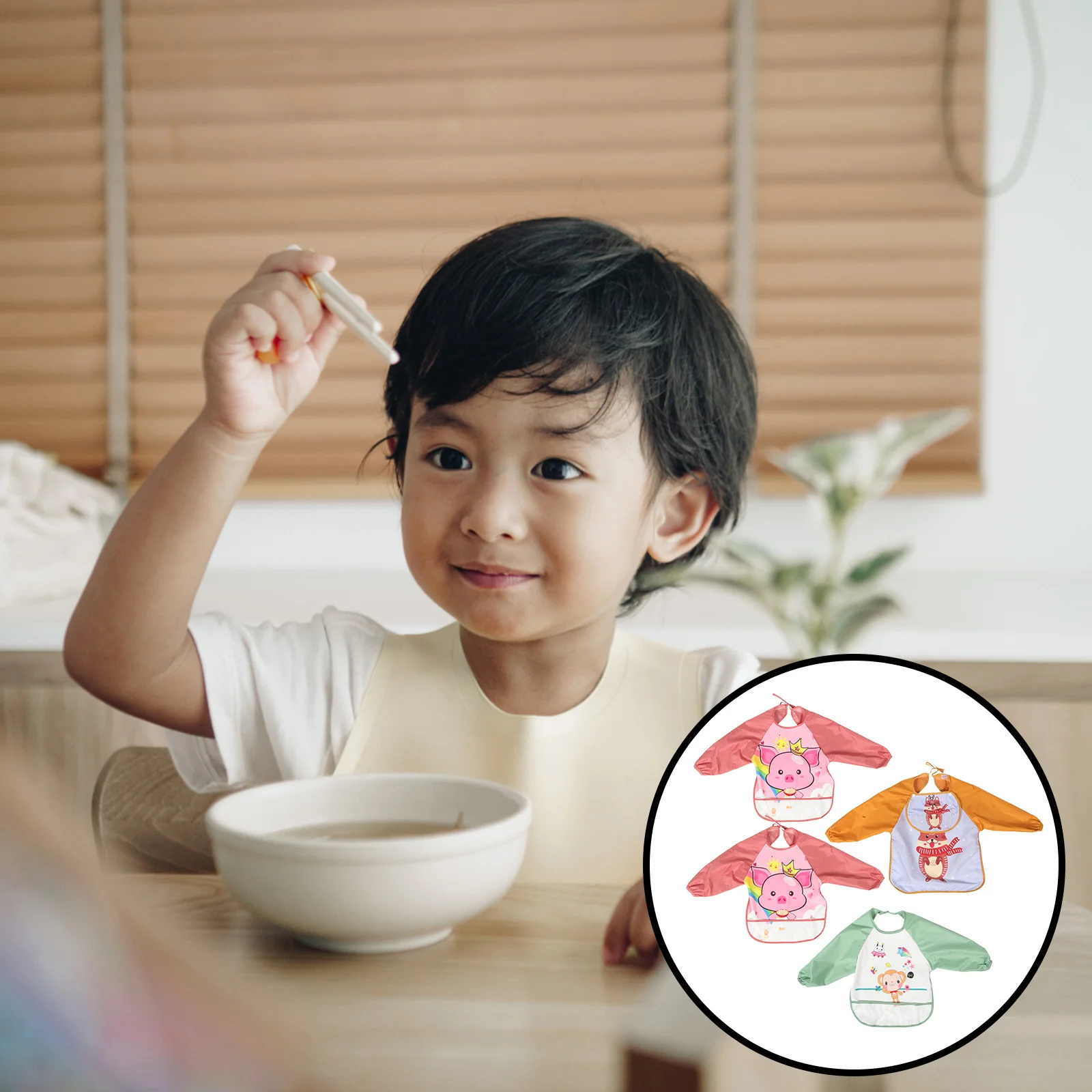 4 قطعة مريلة الطفل طويلة الأكمام مقاوم للماء اللوحة سموك للأطفال 0-2 سنة جيوب وجبة خفيفة تخزين سهلة نظيفة الفن الحرفية ارتداء #2