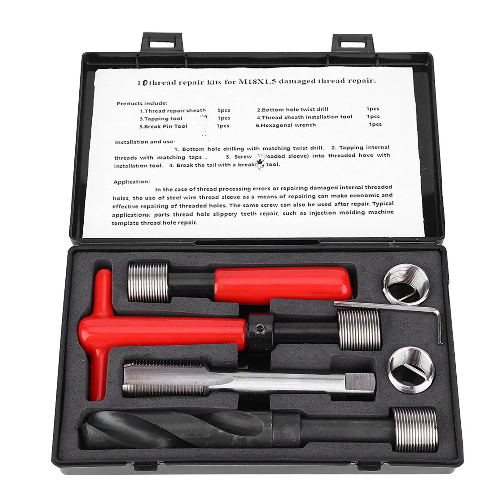 Twisted Drill Thread Repair Kit Stainless Steel Twisted Drill Wrench Threaded Insert for Car M18x1.5 Thread Repair Kit Tap