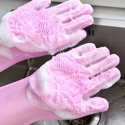 1Pair Kitchen Silicone Dishwashing Gloves Pet Housework Cleaning Waterproof Insulation Magic Gloves Dishwashing Brush Glove