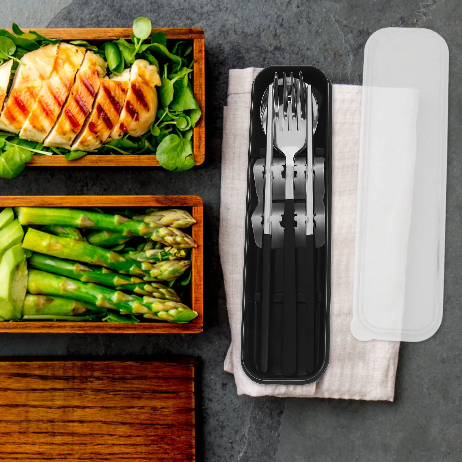 

Stainless Steel Portable Cutlery Set Travel Camping Utensils Set Reusable Flatware With Case Silverware For Office