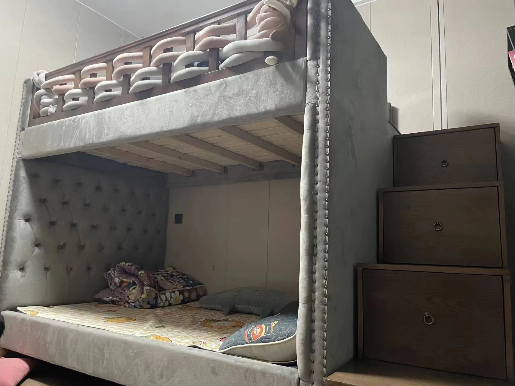 American-style Children's Solid Wood Bunk Bed Multifunctional High and Low Parallel RH Bed Light Luxury Design