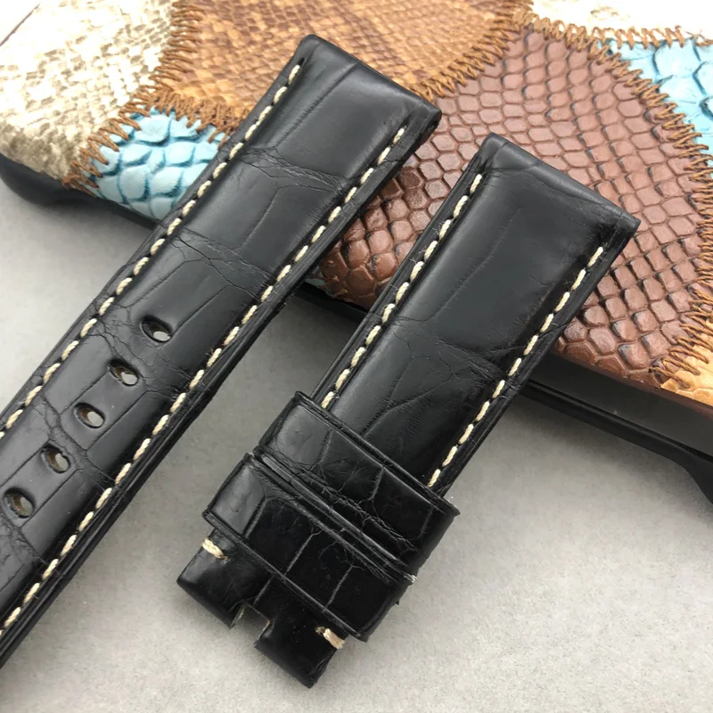 FUYIJIA Luxury Custom P-anerai Watch Band Handmade Alligator Strap 22MM 24MM 26MM Genuine Leather Belt Crocodile Skin Watchbands