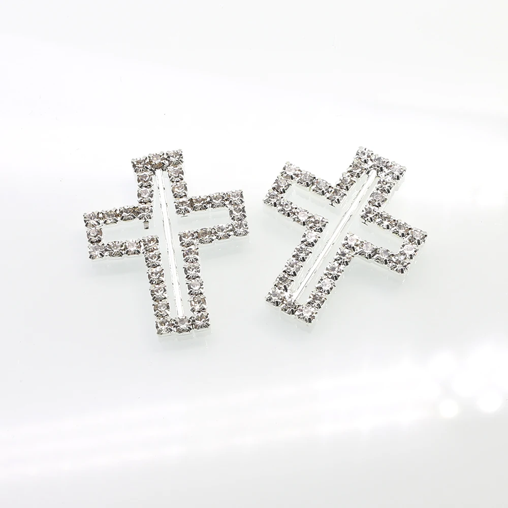 Fashion 10pcs/LOT 34*28mm Cross shape rhinestone Buckles invitation card Wedding Ribbon Slider DIY Hair Accessories