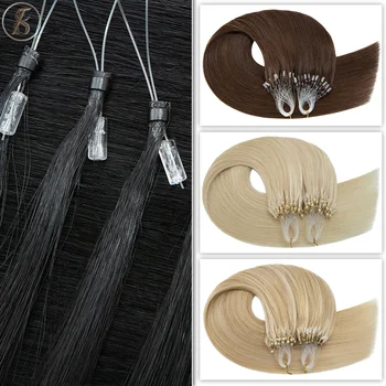 TESS 20 cali doczepiane włosy z mikro pętelką gruby ludzki włos Micro Link 1 g/nić mikro pierścień 50 sztuk proste naturalne doczepy z włosów