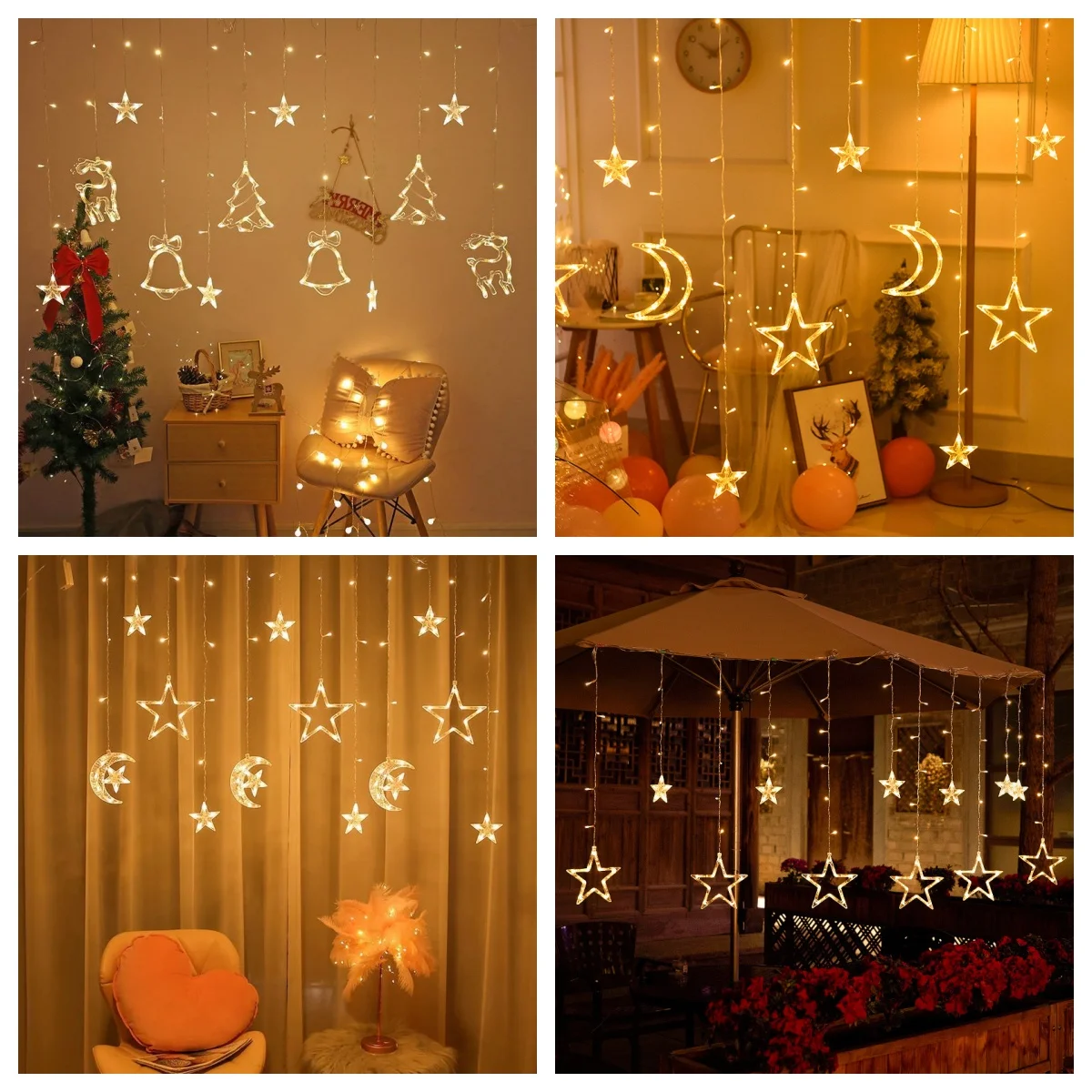 LED Star Lamp Curtain Garland Fairy String Lights Christmas Decoration Outdoor For Holiday Wedding Party 2024 New Year Decor