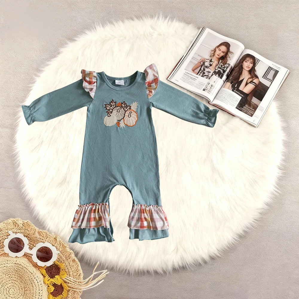 

10.17 Зимний комбинезон для маленьких девочек, осенние комбинезоны с тыквой и цветочным принтом для маленьких девочек