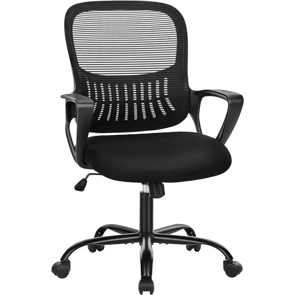 Silla de oficina, tarea giratoria de trabajo con ruedas, cómodo soporte lumbar, brazos cómodos para el hogar, sillas de escritorio negras