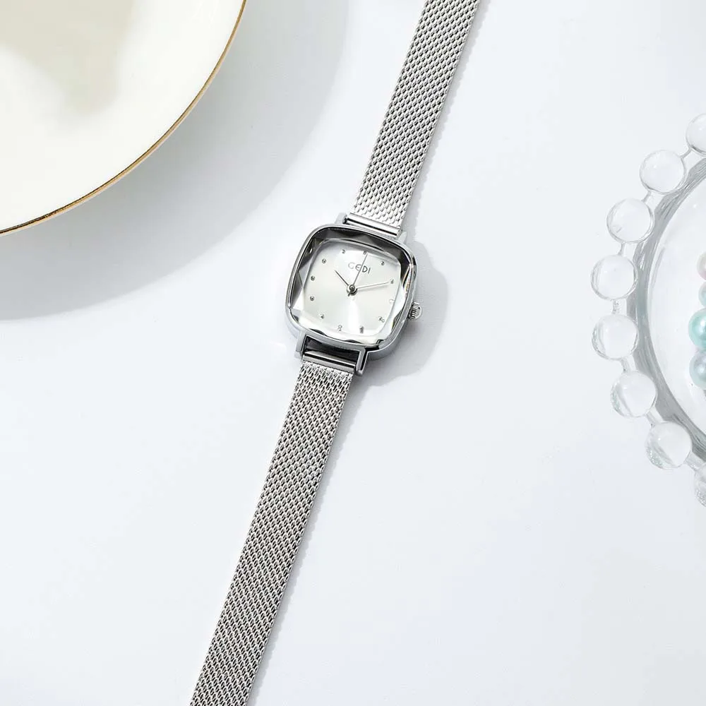 GEDI New Hot-Selling Stylish Mesh Band Square Women's Watch - Simple & Fashionable Quartz Watch Waterproof reloj mujer