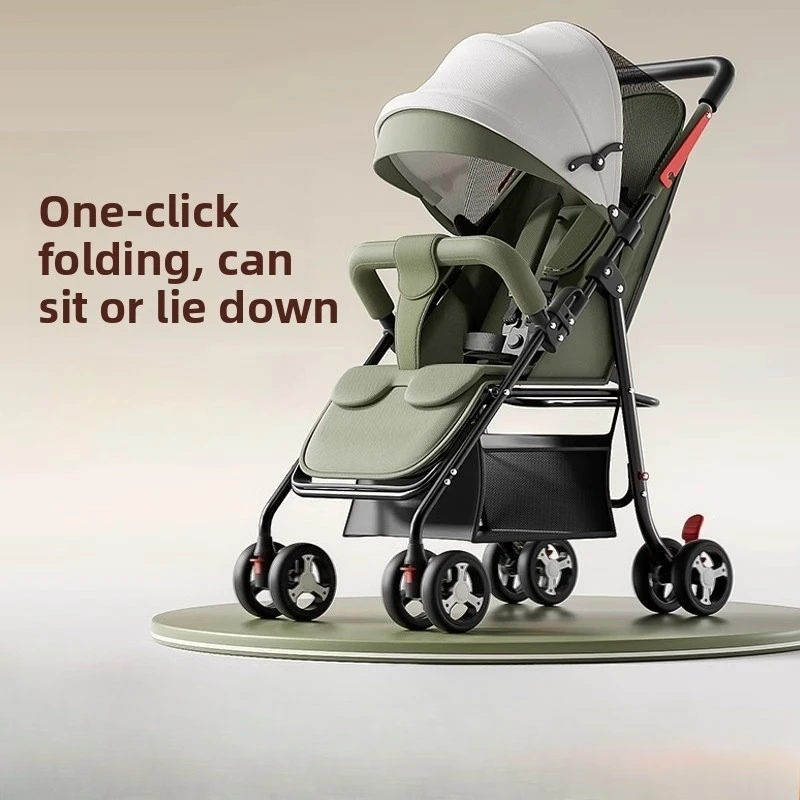 

Spine Protection Lie Flat Stroller One Hand Fold Lightweight Wide Seat Baby Pushchair Reversible Folding Toddler Wagon 0-3
