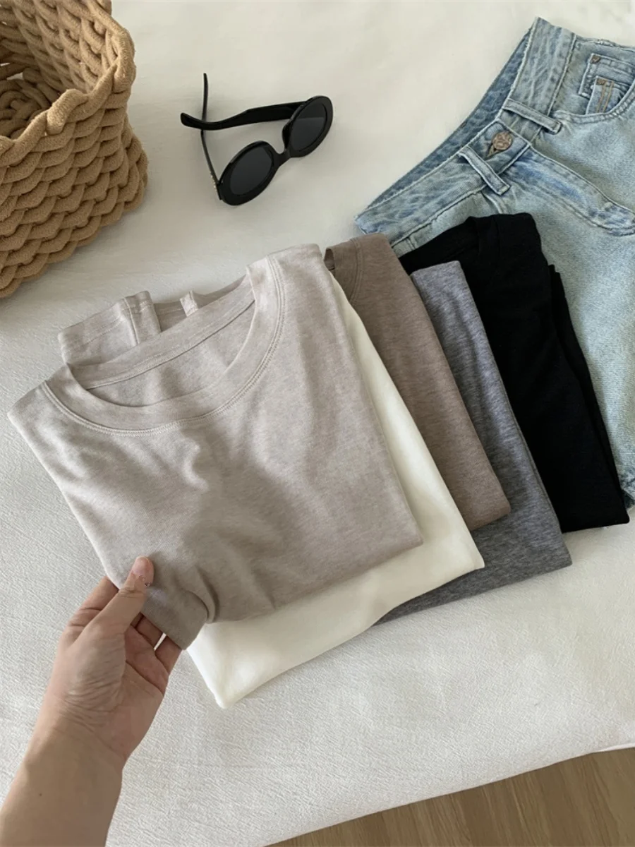 Summer Short Sleeve round Neck T-Shirt Women's Lyocell Silk Ice Silk No Sleeve Short Knitted Top Trendy Shoulder Width Regula...