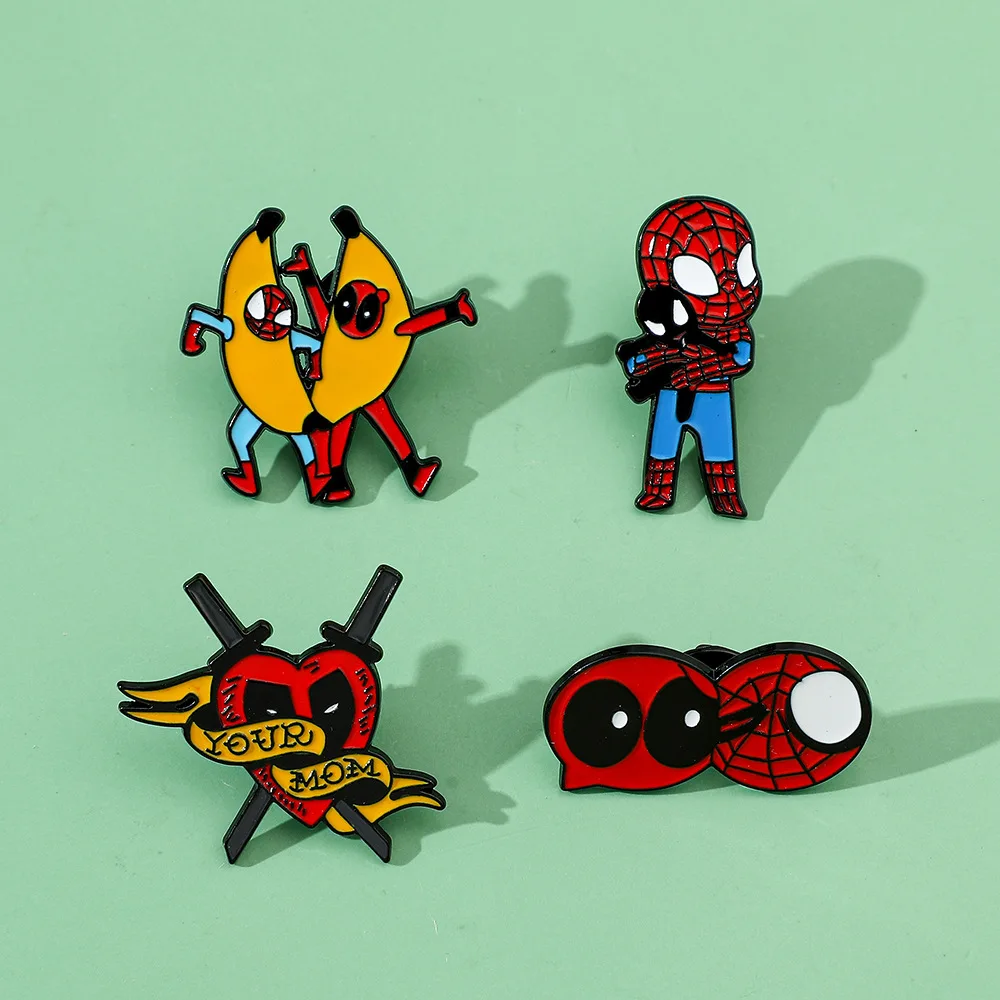 New 1Set Deadpool Spider-Man Enamel Pins Custom Marvel Superhero Cartoon Character Brooch Lapel Badge Cute Jewelry Gift for Fans