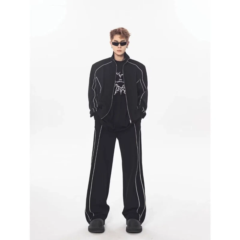 

Casual Sports Suit Men's Loose Design Cardigan Jacket Wide-leg Pants Paired with Two-piece Set