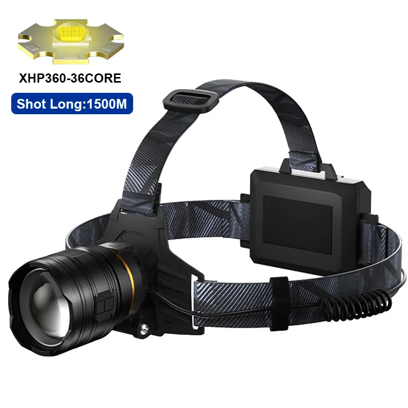 2024 XHP360 High Power Fishing Headlamp Rechargeable Light Headlight 9900000000LM Camping Hiking LED Flashlights As A Power Bank