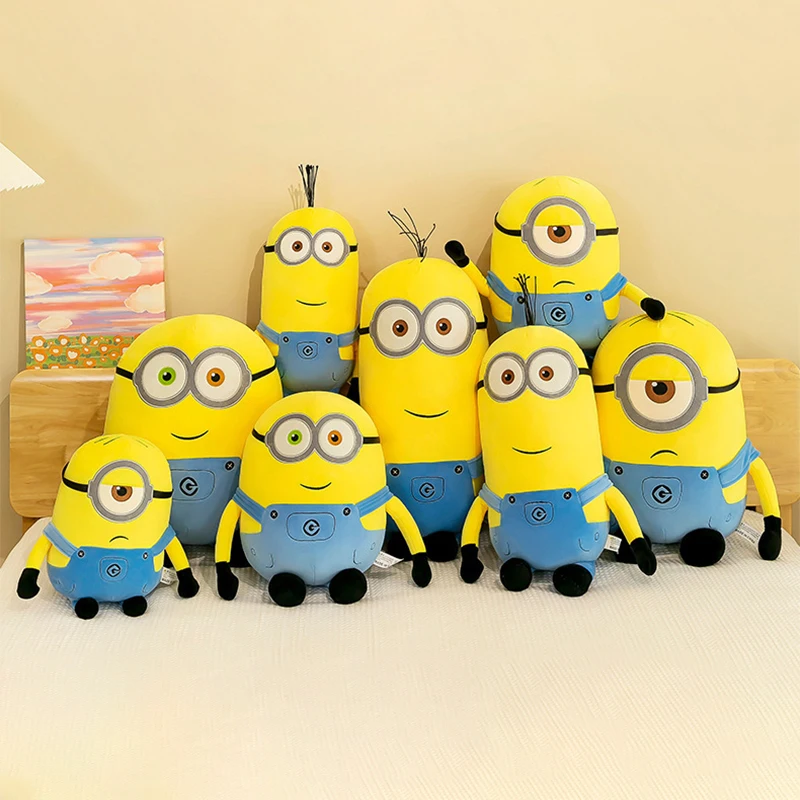 MINISO Minions Periphery Yellow Plush Bob Plush Stuart Stuffed Toys In Jeans Soft Dolls Pillow Decoration Children Birthday Gift