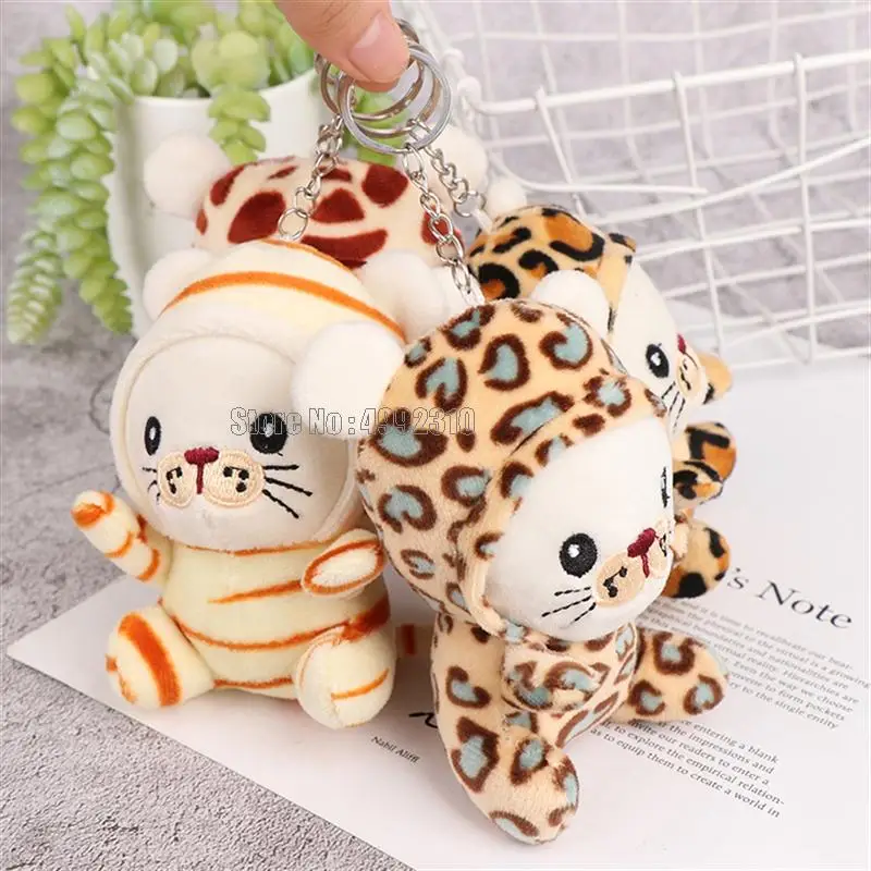 4pcs/lots 11cm Cute Seal Cosplay Tiger Leopard Giraffe Plush Soft Stuffed Animal Mini Doll Keychain Bag Pendant Kids Gift Toy