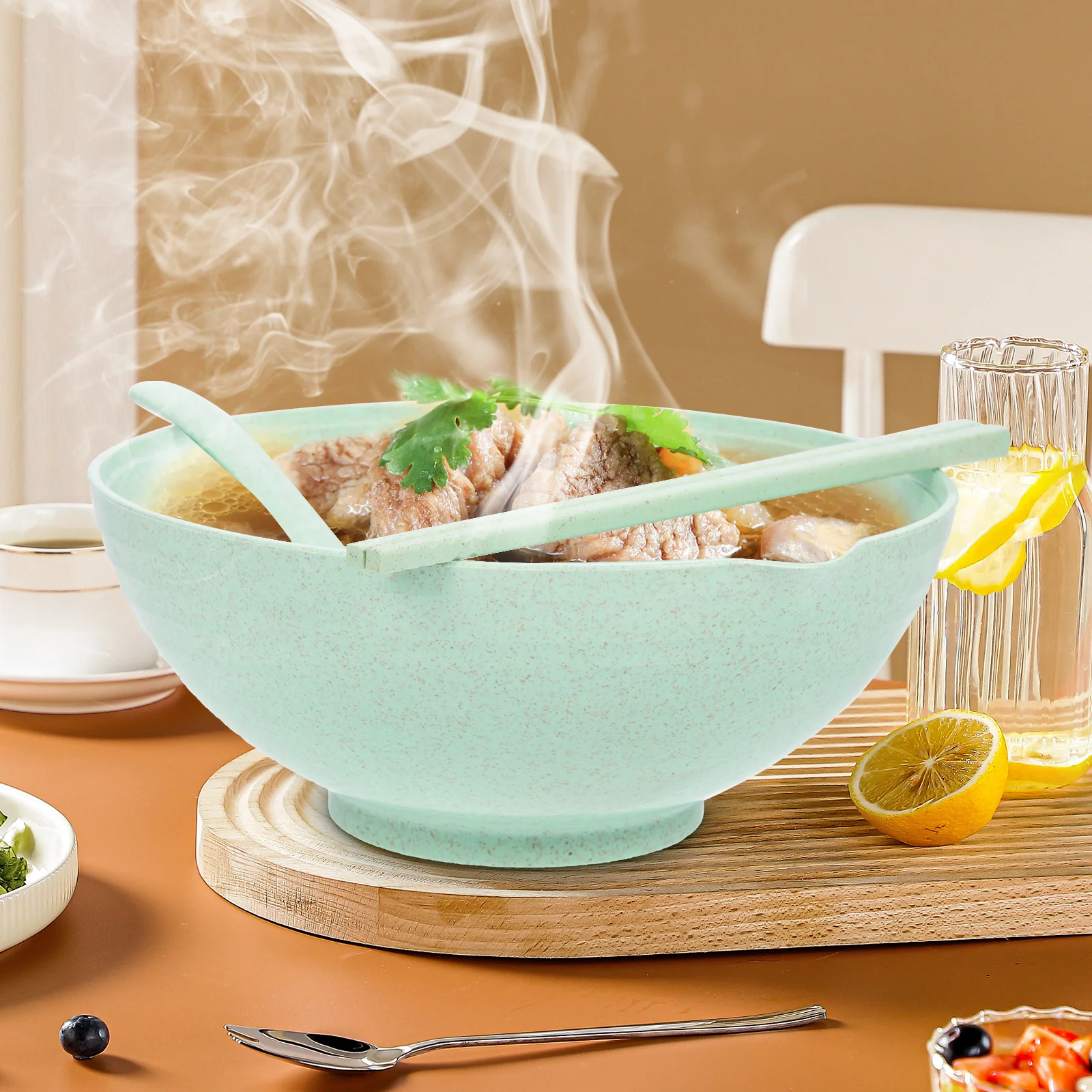 

Ramen Bowl Set Noodle Bowls Lid Microwave Safe Pasta Serving Kitchen PP Material Heat Resistant Sturdy Decorative