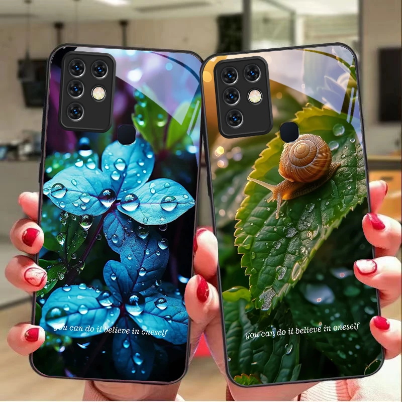 Синие фиолетовые листья для Infinix Note 40 30i Note12 96 Smart 8 Hot 9 Play Hot10 11S 12 20i 50 Pro Plus 5G стеклянный чехол для телефона