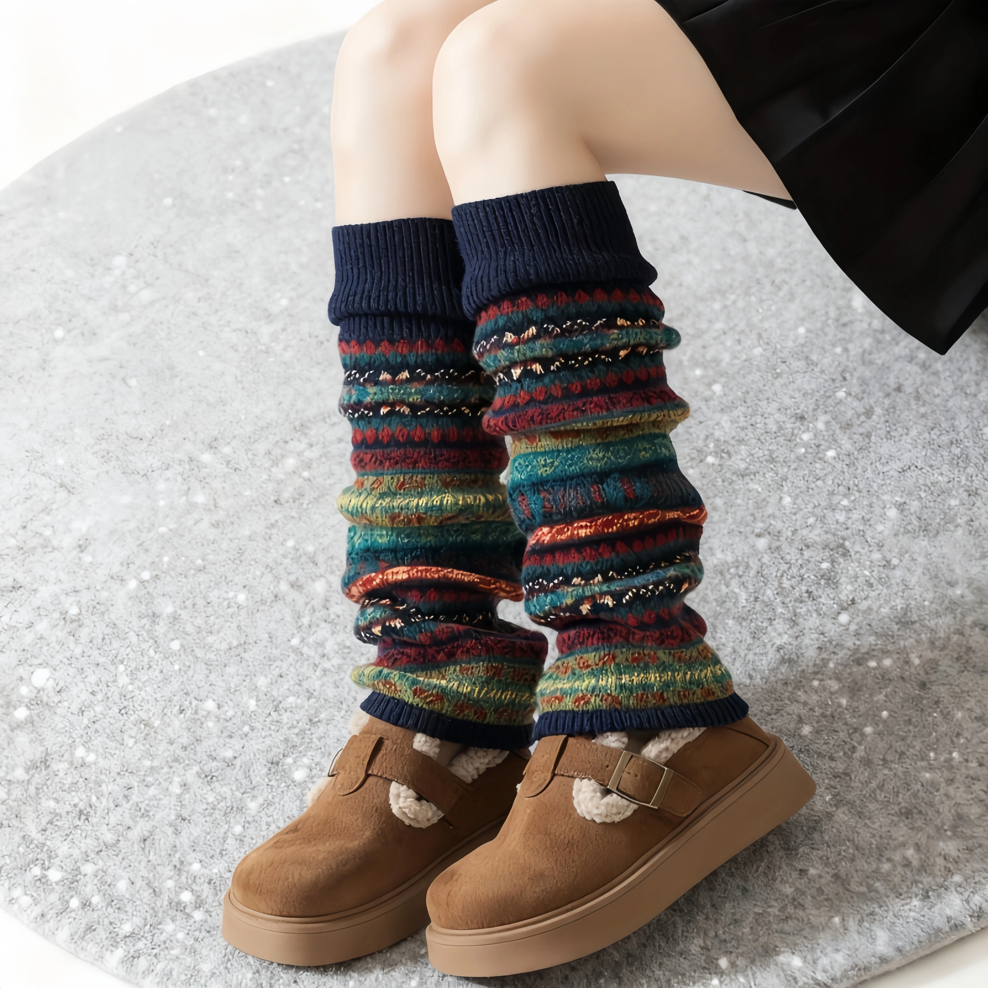 1 or 2 Pair Women'S Bohemian Leg Warmers - Cozy Geometric Pattern Thick Warm Fleece-Lined Cuffs Fall & Winter Winter Leg Warmers