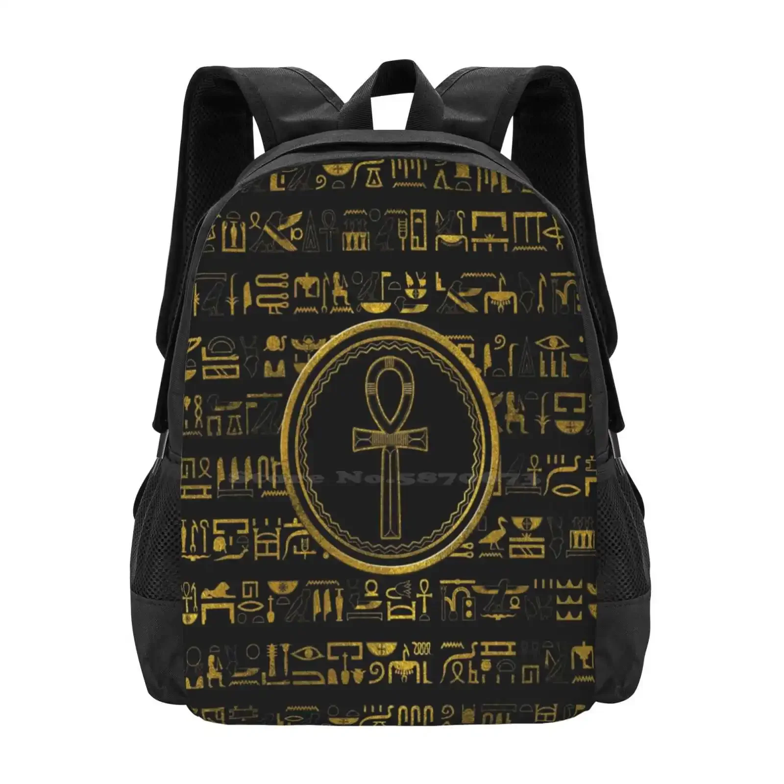 

Gold Egyptian Ankh Cross Symbol Hot Sale Schoolbag Backpack Fashion Bags Egyptian Cross Ideograph Hieroglyphs Gold Egyptian