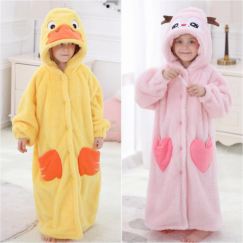 Kids Robe Sleepwear Winter Warm Pajamas Children Hooded Bathrobe Girls Long Nightgown Dressing Gown Boy Loungewear Baby Homewear