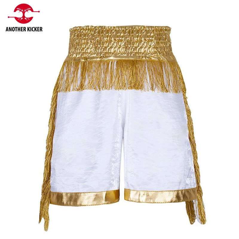 Boxing Shorts Men Women Kids Muay Thai Shorts Gold Tassels Combat Crossfit Grappling Kickboxing Pants Martial Arts MMA Clothing