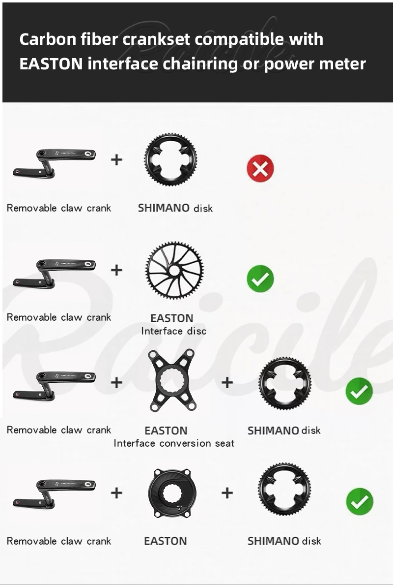 RPANTAHI Rennrad Carbon-Kurbelgarnitur mit 24 mm Titanachse und Ultraleichtem Carbon-Faser BCD 110 Spider EASTON – Detail 4