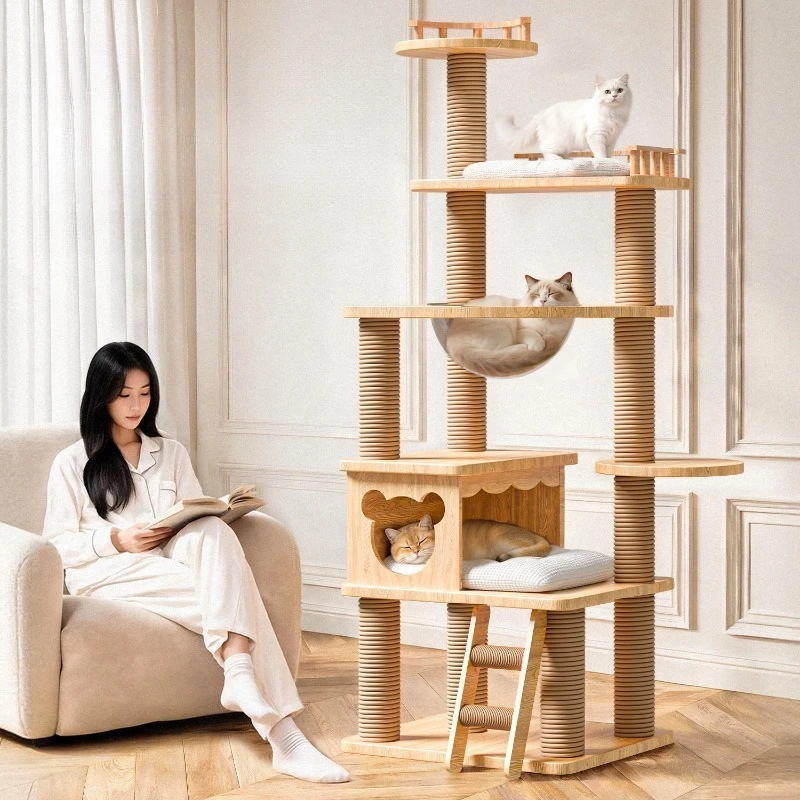 Toys Hiding House Cat Tower Multi-Level Accessories Gym Cat Tower Indoor Wooden Shelves Supplies Tiragraffi Gatto Pet Furniture