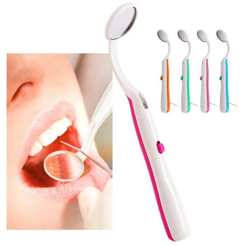 B25B 2 Pcs Led Light Teeth Oral  Mirror Mouth Mirror Illuminated Tooth Care Tool, Green & Pink