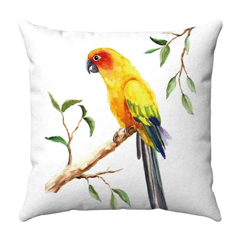 Watercolor Lovely Birds Cushion Cover Flowers Robin Tit Finch Hummingbird Goldfinch Sparrow Print Pillow Case 30*50cm 50x50cm