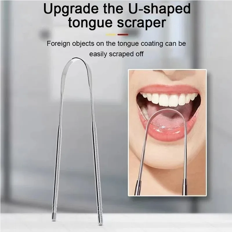Stainless Steel Tongue Scraper Set Reusable Metal Tongue Cleaner for Oral Hygiene, Fresh Breath Tongue Scraper for Adults
