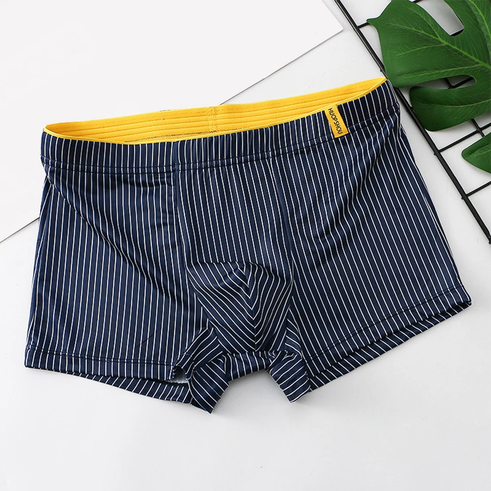 

Men Trunks Ice Silk Boxers Stripe Printed Underwear U Pouch Comfortable Boxer Shorts Male Breathable Elastic Panties Slip Homme