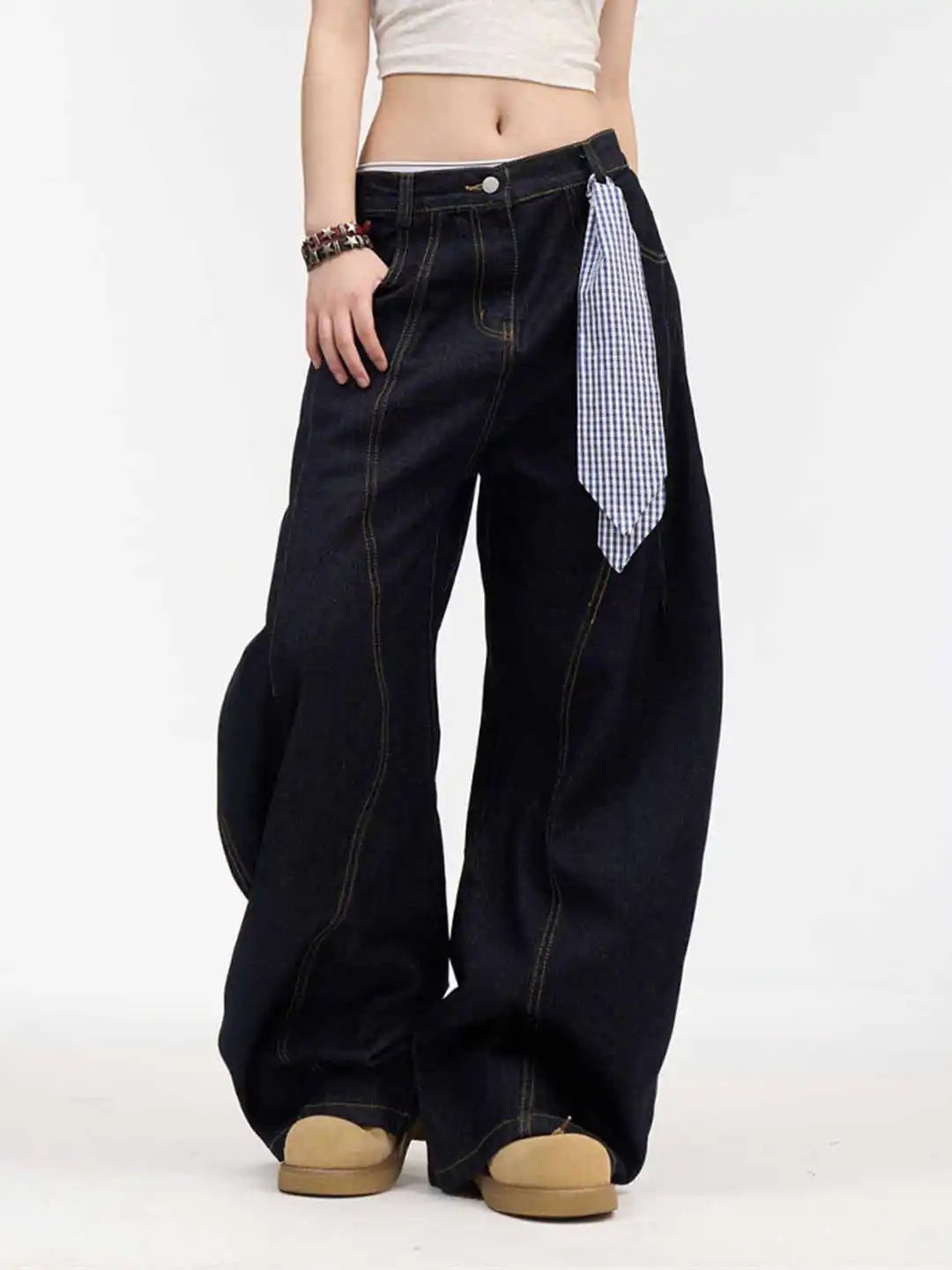 Damen Dunkelblaue Y2k Baggy Jeans Harajuku 90er Jahre Vintage Denim Hose Japanischer 2000er Jahre Stil Boyfriend Jeans Hose Übergroße Kleidung