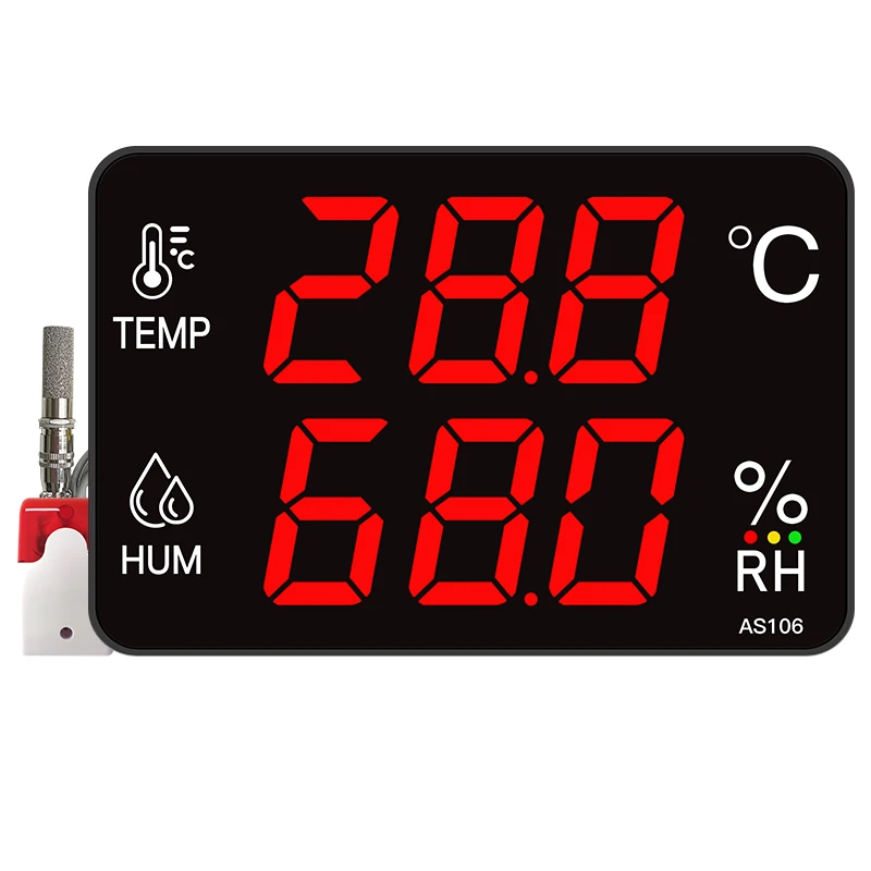 

Large Temperature Humidity Transmitter Digital Thermometer Hygrometer With Alarm 3M Dustproof Probe for Warehouse Workshop