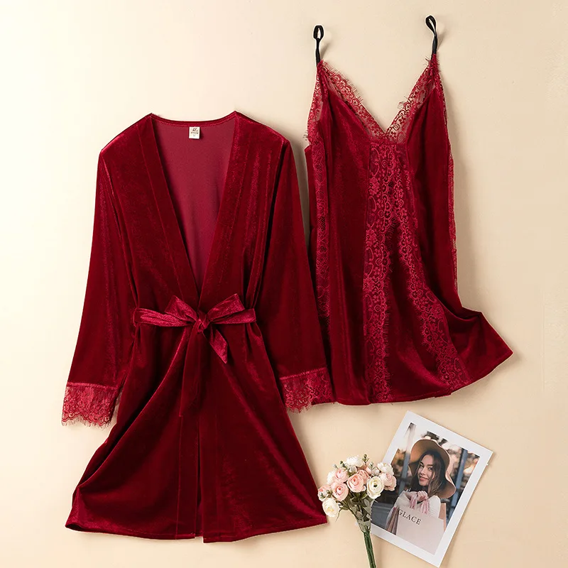 Sexy Velvet Women Wedding Robe Nightgown Set Autumn Velour Kimono Bathrobe Gown Sleepwear Loose Home Dressing Gown Lounge Wear