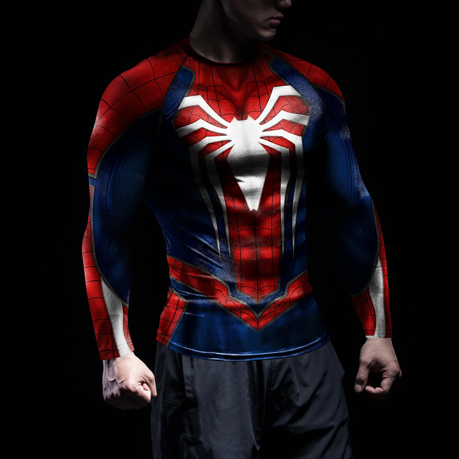 NADANBAO Rash Guards Compression Shirts Men Cosplay Superhero Spider Pattern Printed Workout Long Sleeve Tops Fitness Sportwear