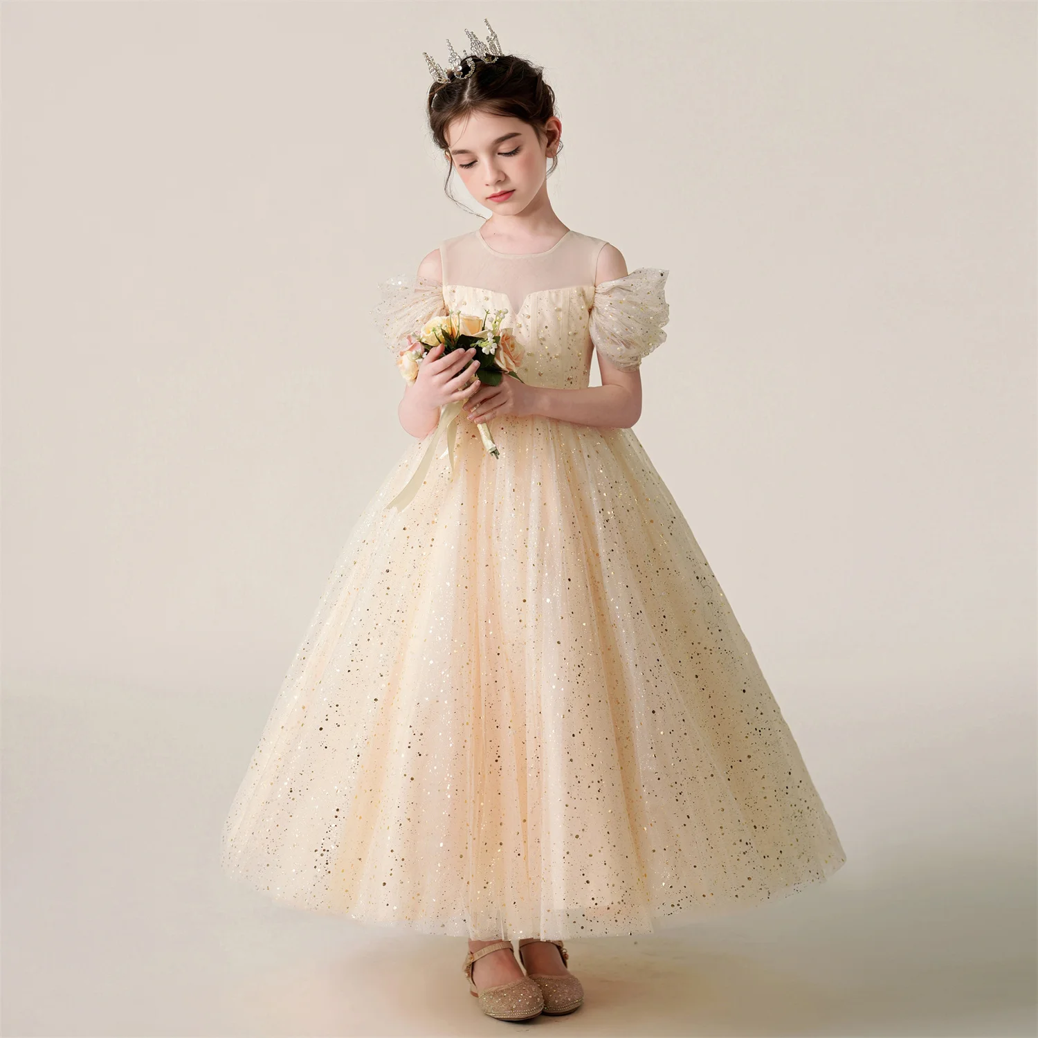 4-12Y Kids Dresses For Girl Clothes Lace Flower Ball Gown Girls Long Dress For Wedding Prom Party Dresses Teenage Girl Costume