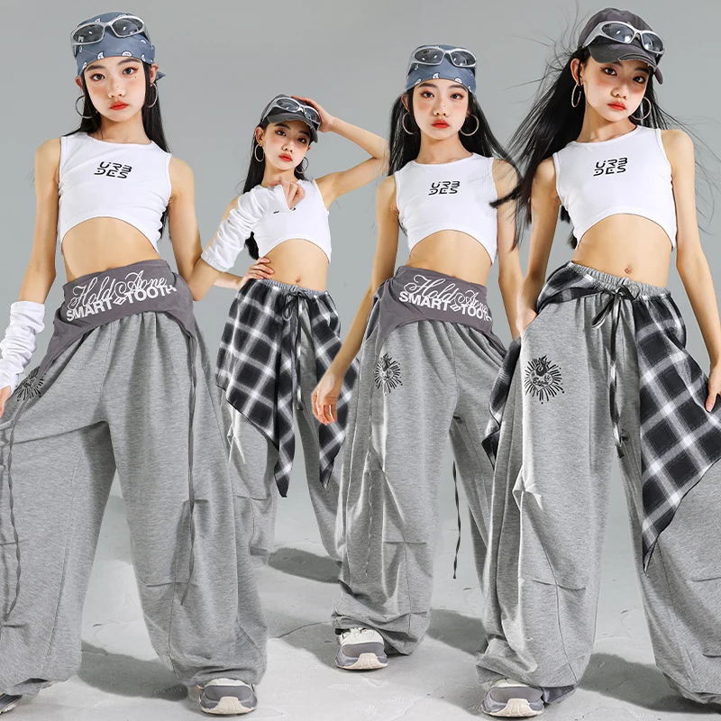 Girls K-pop Crop Tops Cargo Pants Children Hip Hop Street Dance Performance Costumes Kids Streetwear Girl Group Jazz Clothes Set