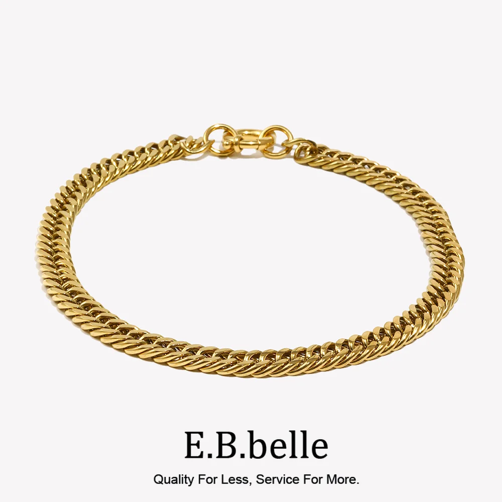 E.B.belle Design Chunky Vintage OT Clasp Tight Cuban Chain Choker Necklace For Women Gold Plated Stainless Steel Chain Necklace