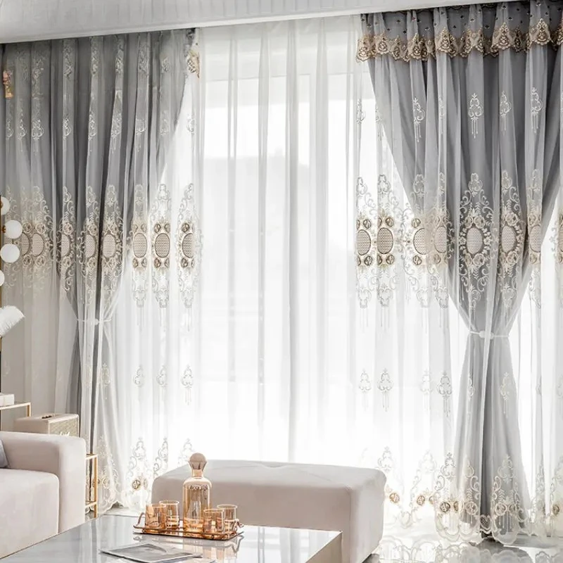Custom Size Blackout Luxury European Embroidery Tulle Curtains Modern Gauze for Living Bedroom Bedroom Romantic Decor Fashion